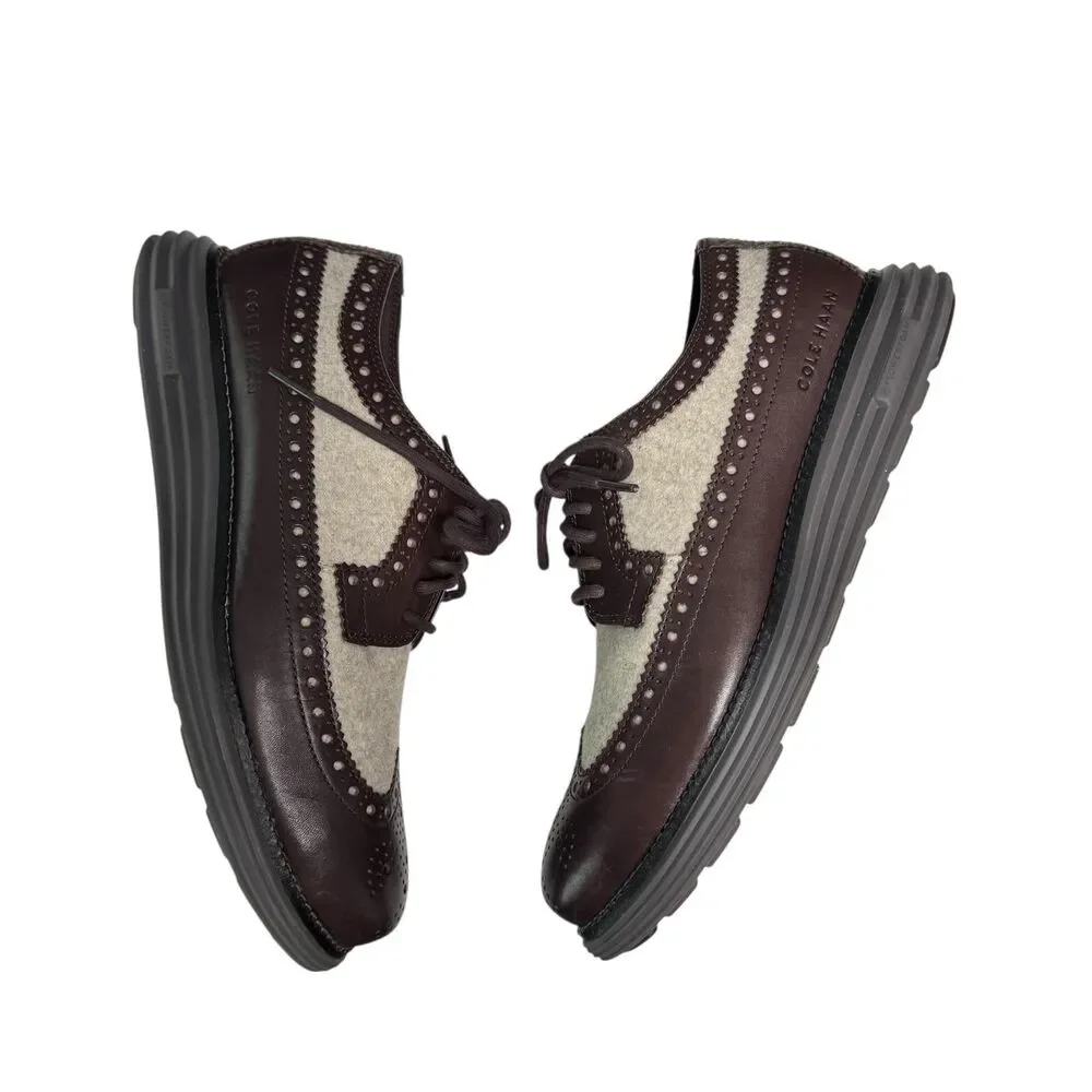 Cole Haan OriginalGrand Longwing Oxfords Mens 7.5M Brown Earth Taupe Wool C36512